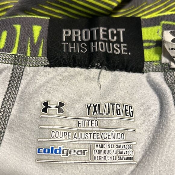 Under Armour ColdGear Grey Neon Green Fitted Bottoms Youth Size Base Layer YXL - Picture 8 of 9
